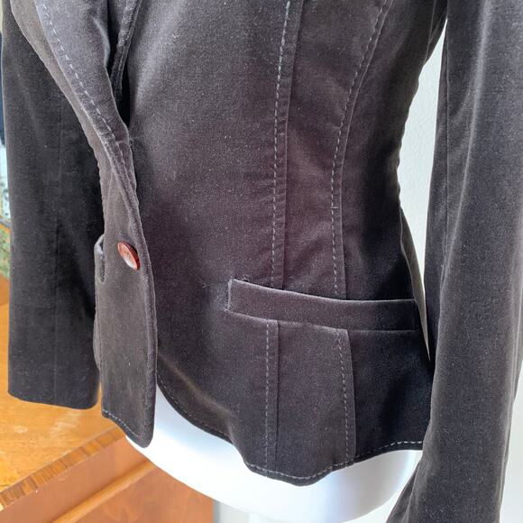 Vintage Petite Size 2P Blazer Jacket Brown Velvet Two Button Fall Holiday Retro - Picture 5 of 7